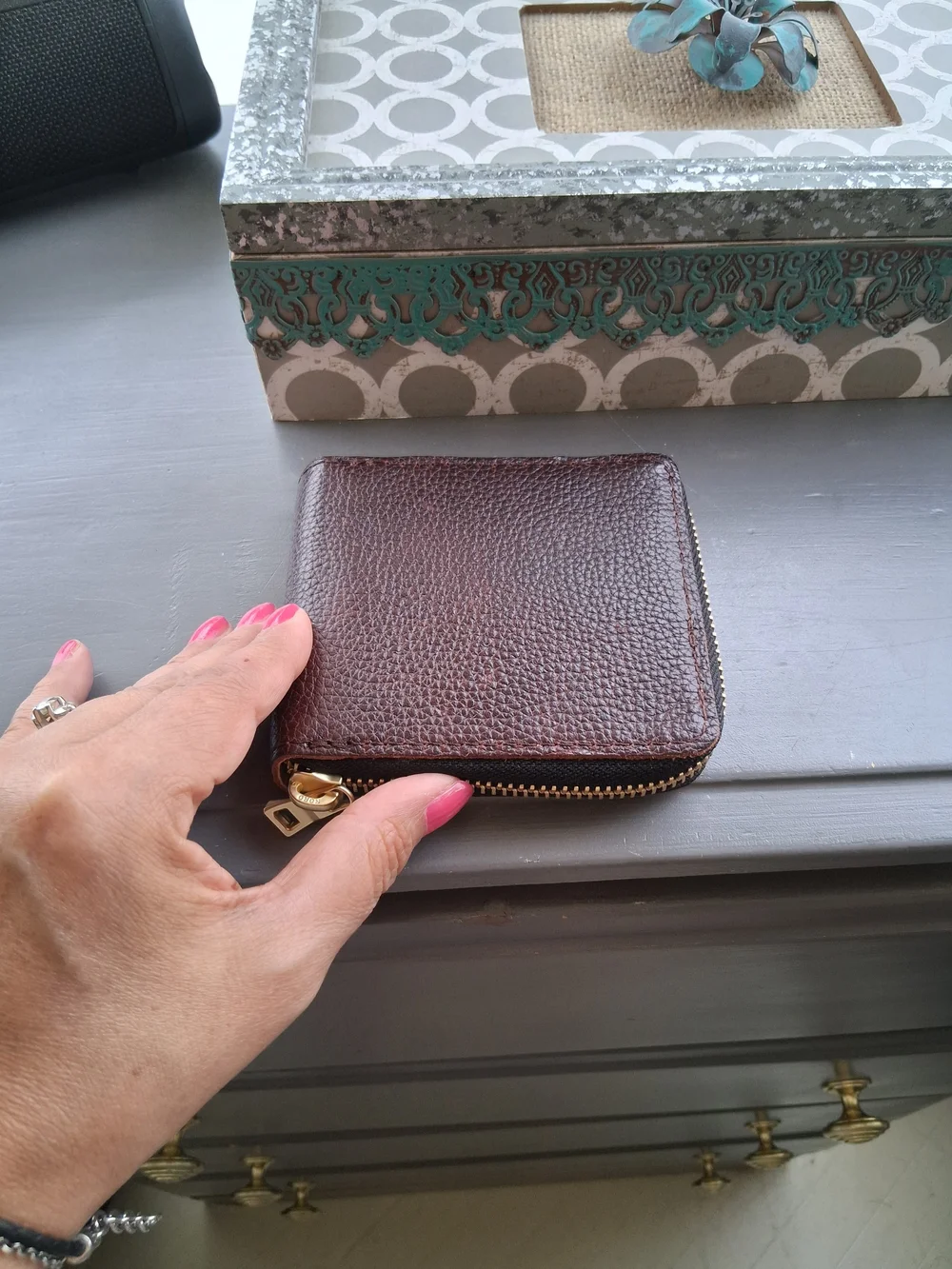 Portland Leather Brown Leather Zip Wallet for Unisex